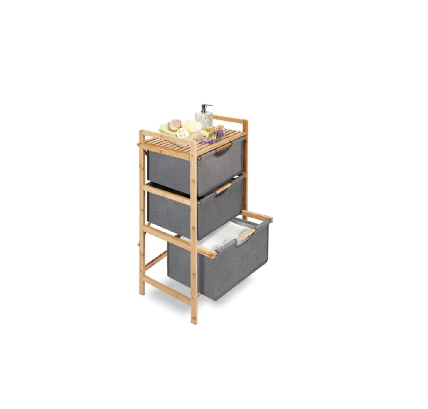 Serenelife Slhmpshf33 3 Tier Bamboo Shelf With Storage Hamper User Guide