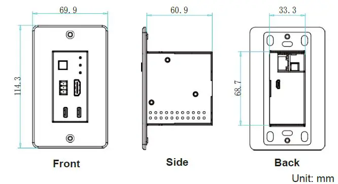 VigilLink VLWP-UHS-TR 18G 2x1 HDMI USB-C Wall Plate with Auto-Switching RS-232 PoE-1