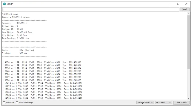 5HUB TSL25911 Ambient Light Sensor -Working with Arduino