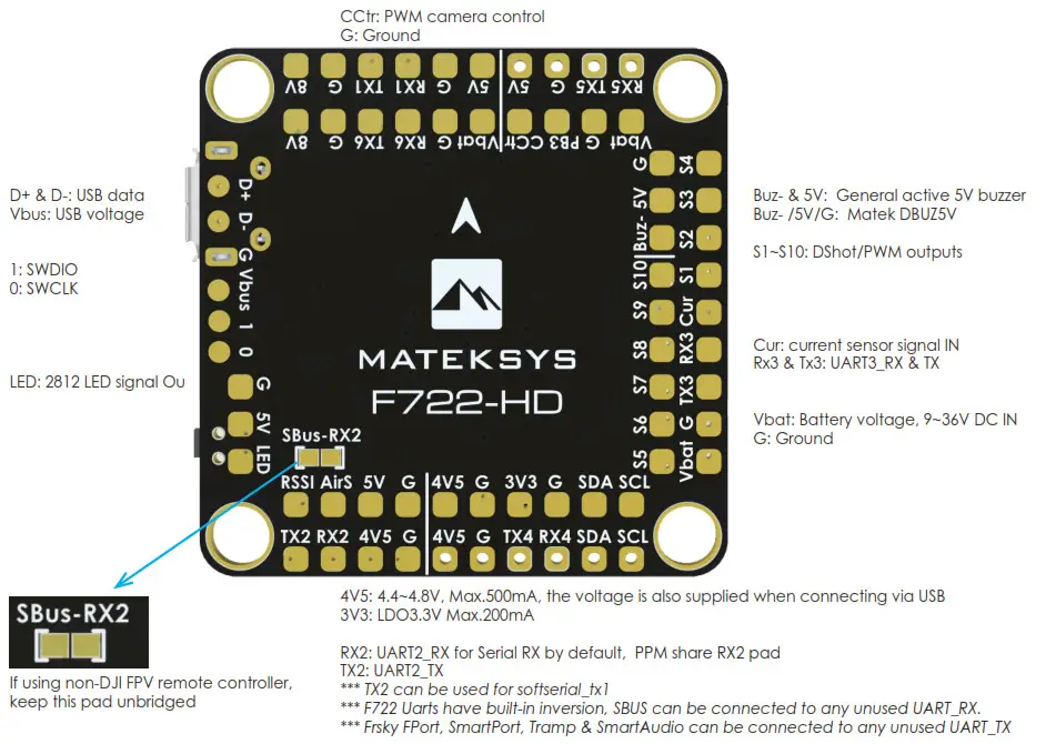 MATEKSYS F722-HD Flight Controller - LAYOUT