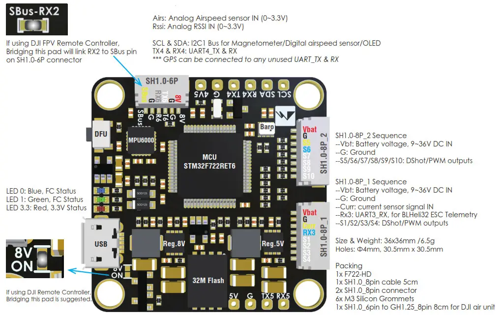 MATEKSYS F722-HD Flight Controller - LAYOUT2