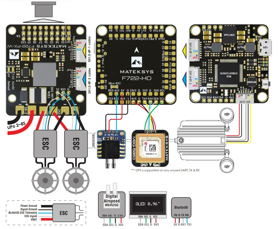 MATEKSYS F722-HD Flight Controller - Wiring (Airplane) 1