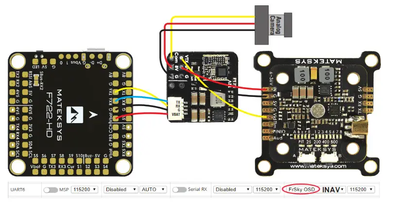 MATEKSYS F722-HD Flight Controller - Wiring (FrskyOSD)