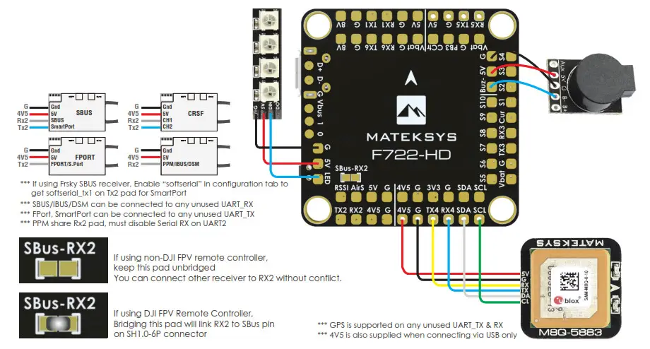 MATEKSYS F722-HD Flight Controller - Wiring (Multirotors) 2