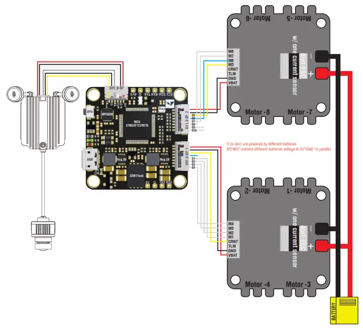 MATEKSYS F722-HD Flight Controller - Wiring (Octocopter) 1