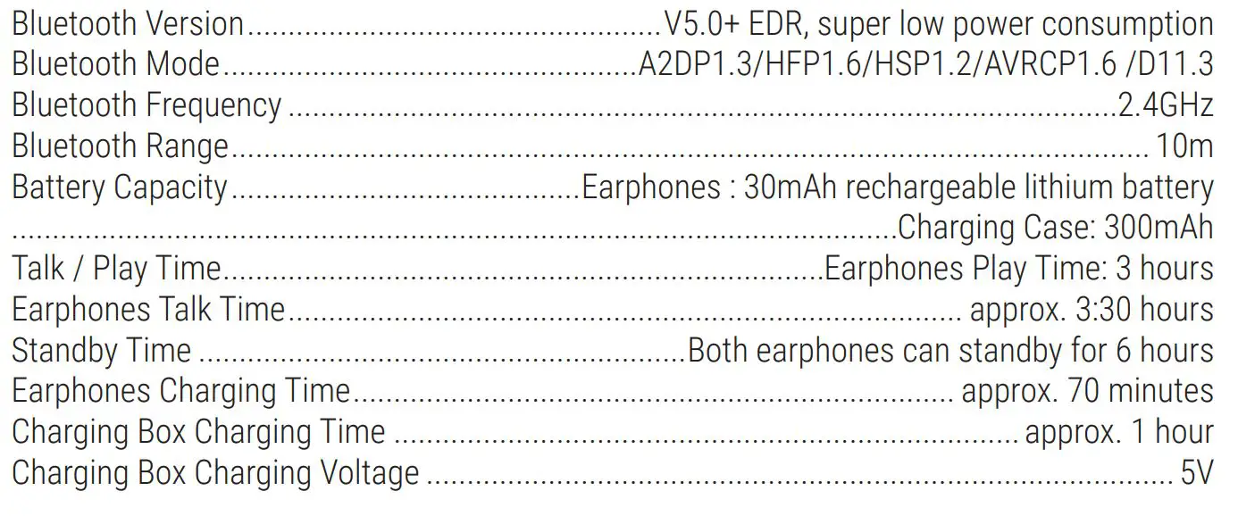 LEDWOOD M1011 SORBET Bluetooth Stereo Headset - CHARACTERISTICS
