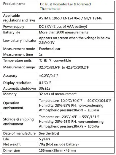 Dr Trust 602 Homedoc Ear and Forehead Thermometer fig12