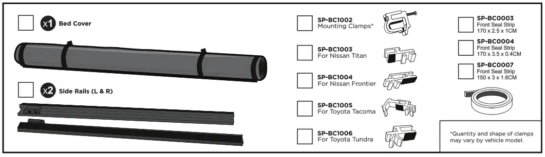 TYGER T1 Soft Roll Up Tonneau Cover - Item List