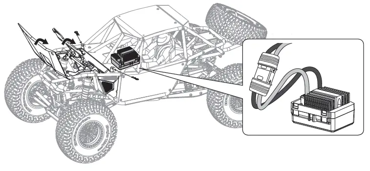 Close the battery tray and hood.