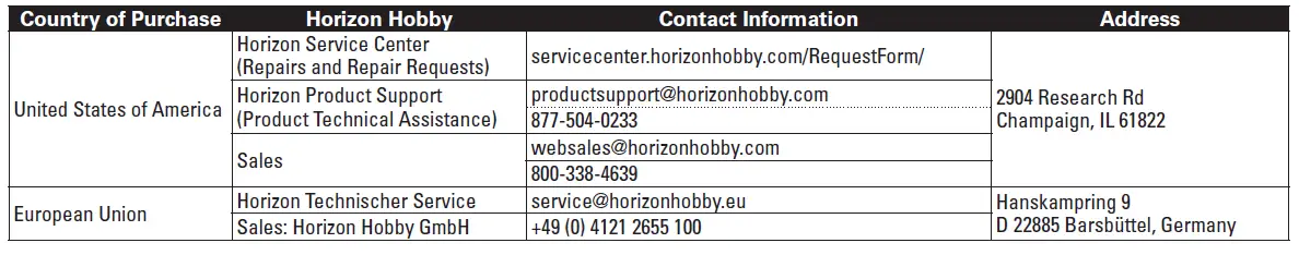 WARRANTY AND SERVICE CONTACT INFORMATION
