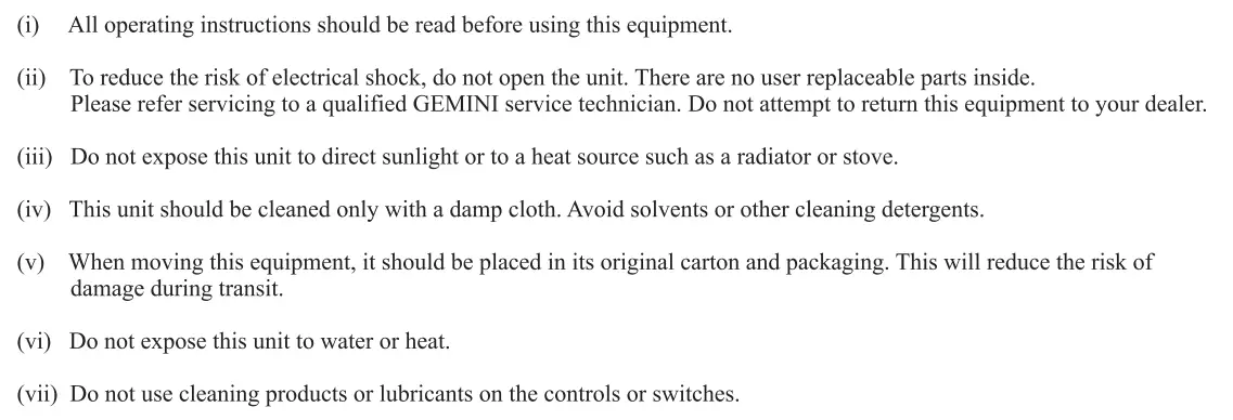 gemini GLS-880 Bluetooth Party System User Manual - Caution