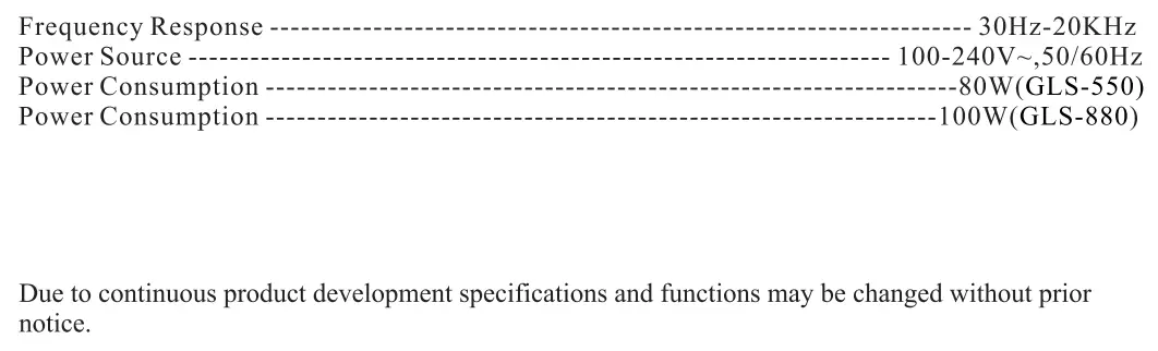 gemini GLS-880 Bluetooth Party System User Manual - Specifications