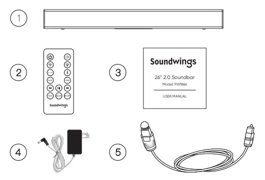 Soundwings FW1866 26 Inch 2.0 Channel Soundbar User Manual - What's in the box