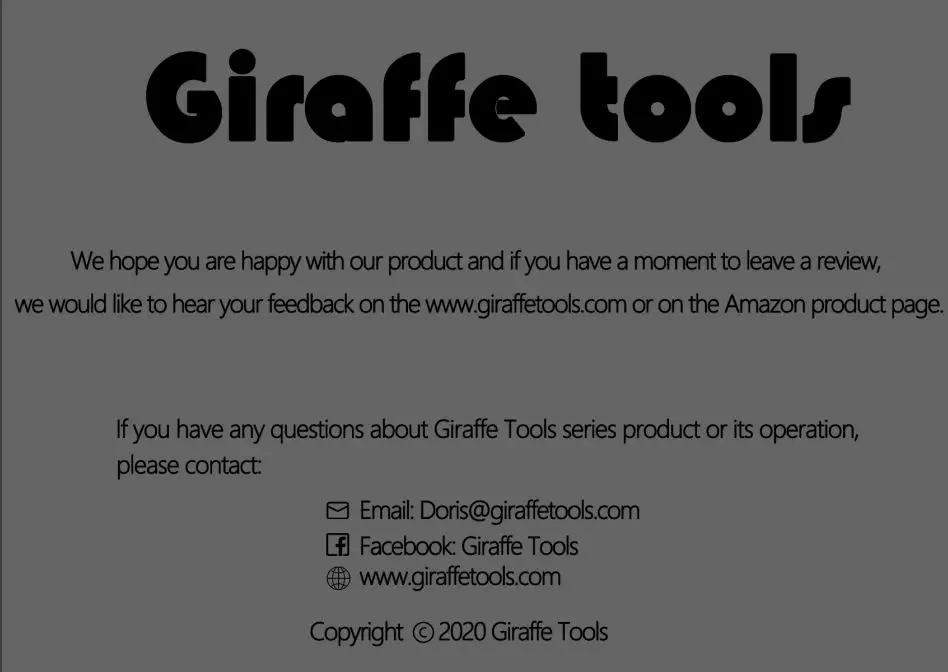 Giraffe tools Metal Hose Cabinet Owner’s Manual - Contact page