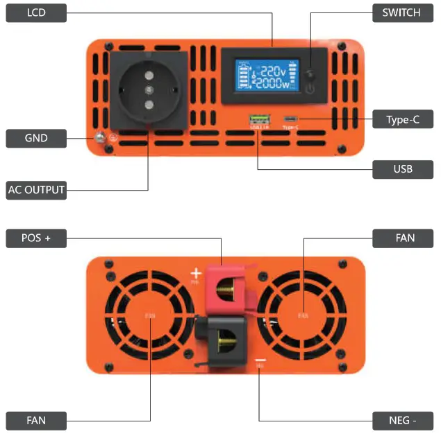 DATOUBOSS 300W Pure Sine Wave Inverter - dayagram1