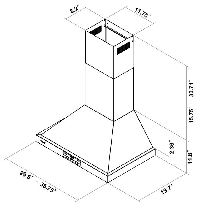 TYLZA KMC03 30 Inch Wall Mount Range Hood - FIG 1