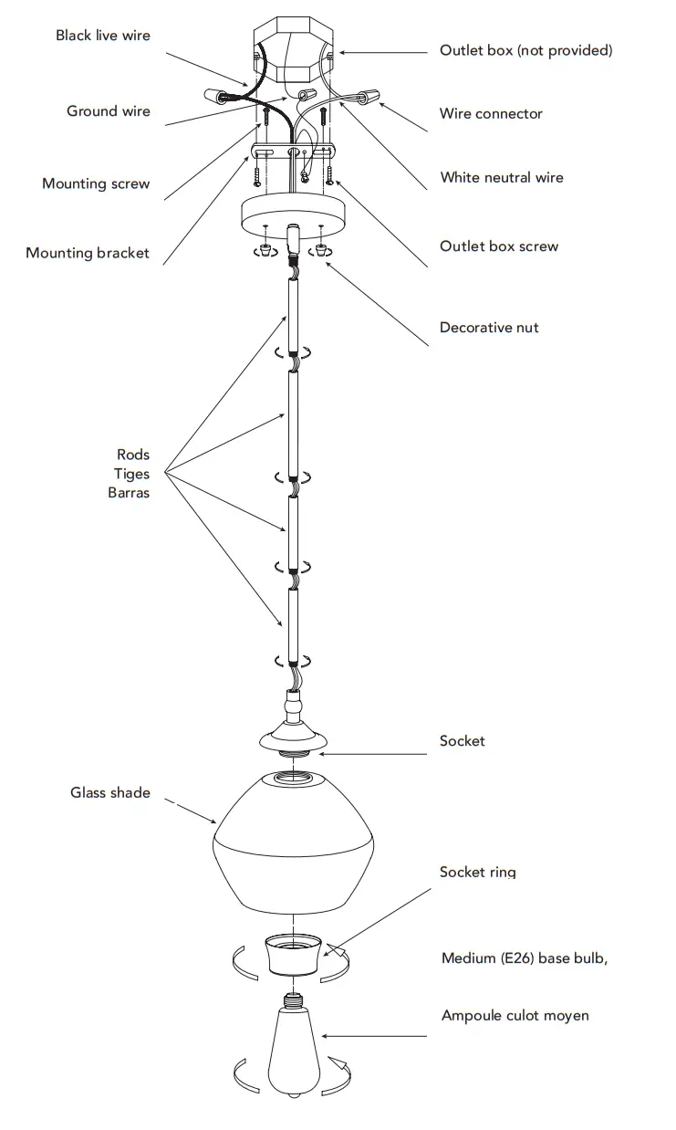 globe 91002193 Harrow 1 Light Pendant Lighting - Fig