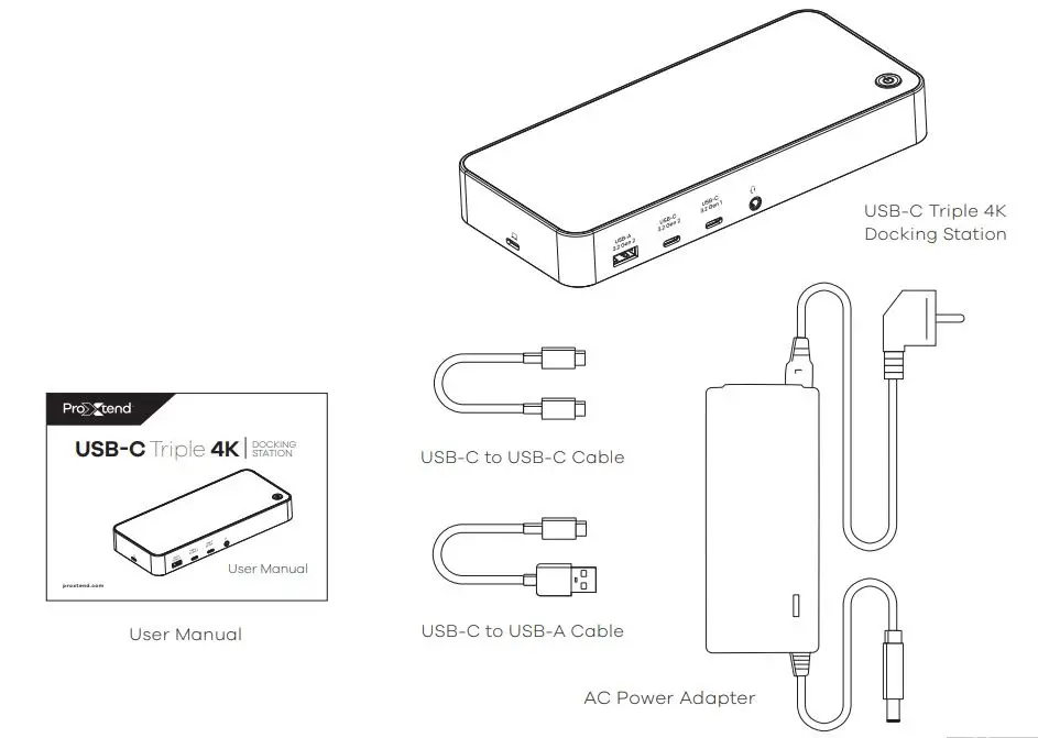 ProXtend USB-C Triple 4K Docking Station User Manual - Included in the box