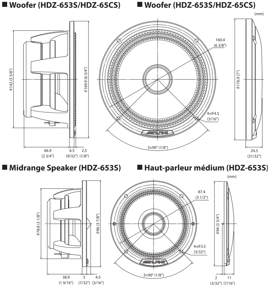 ALPINE HDZ 653S Status Series 3 Way Slim Fit Component System - EXTERNAL DIMENSIONS 1
