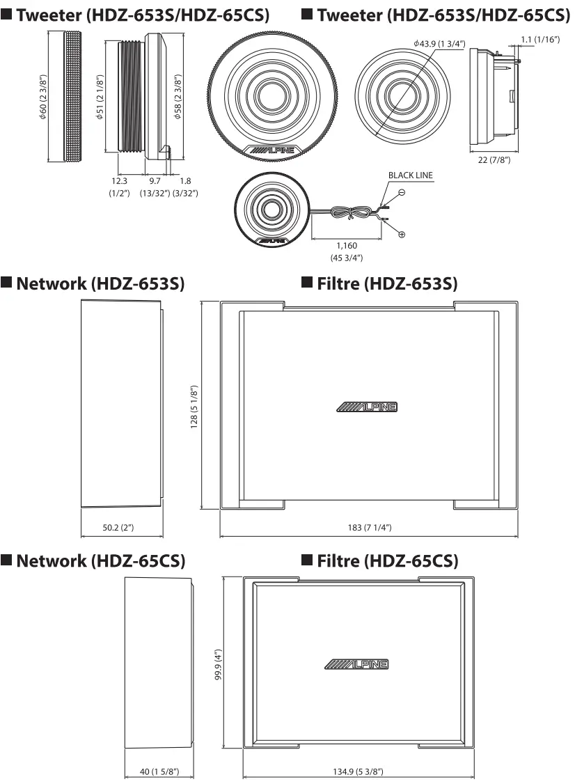 ALPINE HDZ 653S Status Series 3 Way Slim Fit Component System - EXTERNAL DIMENSIONS 2