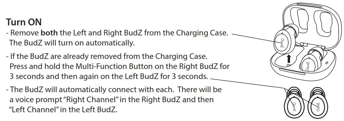 OontZ True Wireless BudZ Bluetooth Earbuds - Turn ON