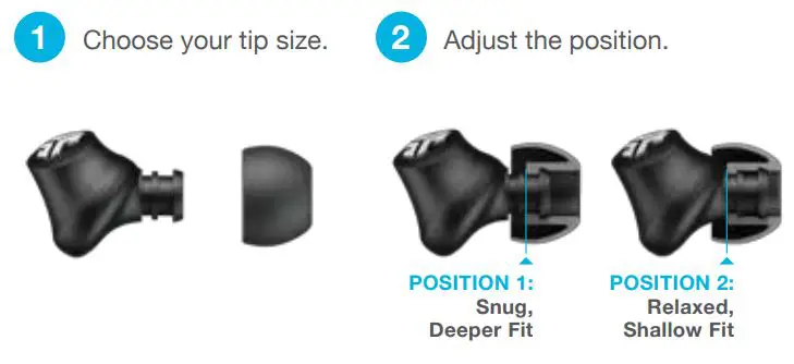 JLAB EPRORBLU123 Pro Signature Wired Earbuds Headphones Instruction Manual - ADJUSTABLE TIP PLACEMENT