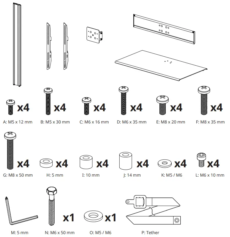 kanto TTS150 Tabletop TV Stand - Parts and Hardware