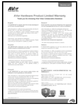 AVer CAM340 Ultra HD 4K Huddle Room Collaboration -Warranty Card