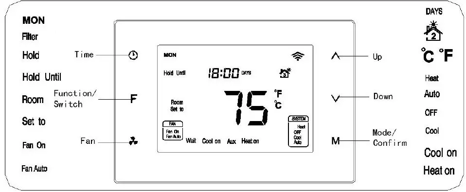 Dettson 2-Stage WiFi Thermostat R02P033- Display and Controls