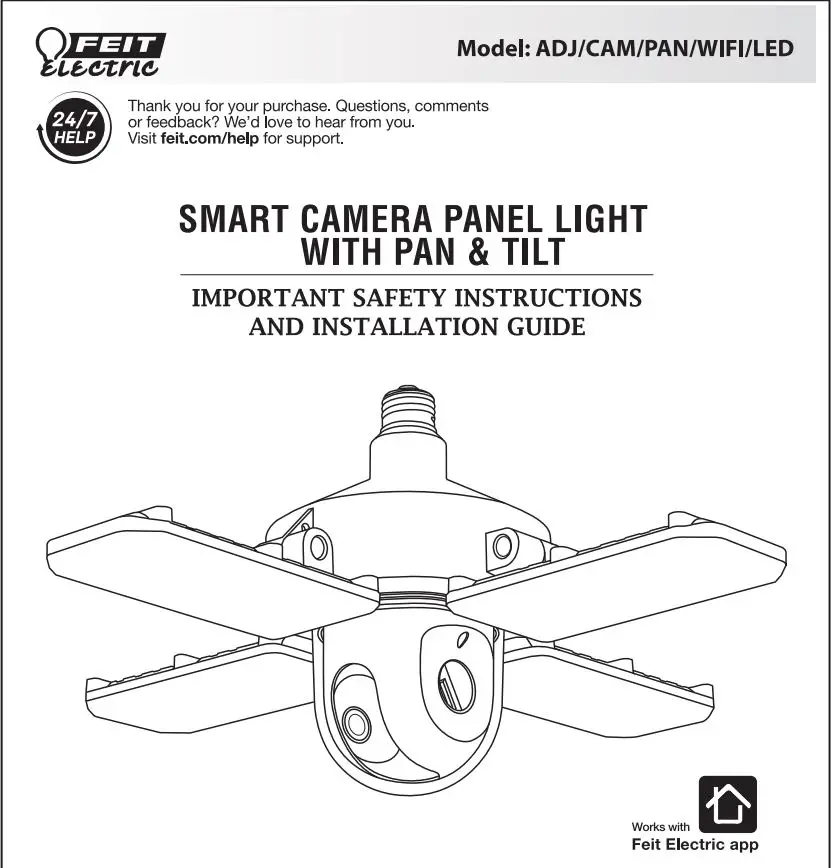 FEIT Electric LED Smart Camera Panel Light with Pan and Tilt Instruction Manual