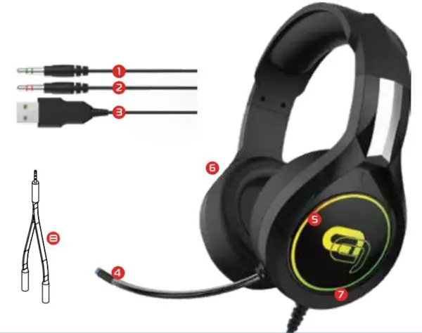 Dragon LED Stereo Gaming Headset User Manual 2 PARTS AND FEATL JRES