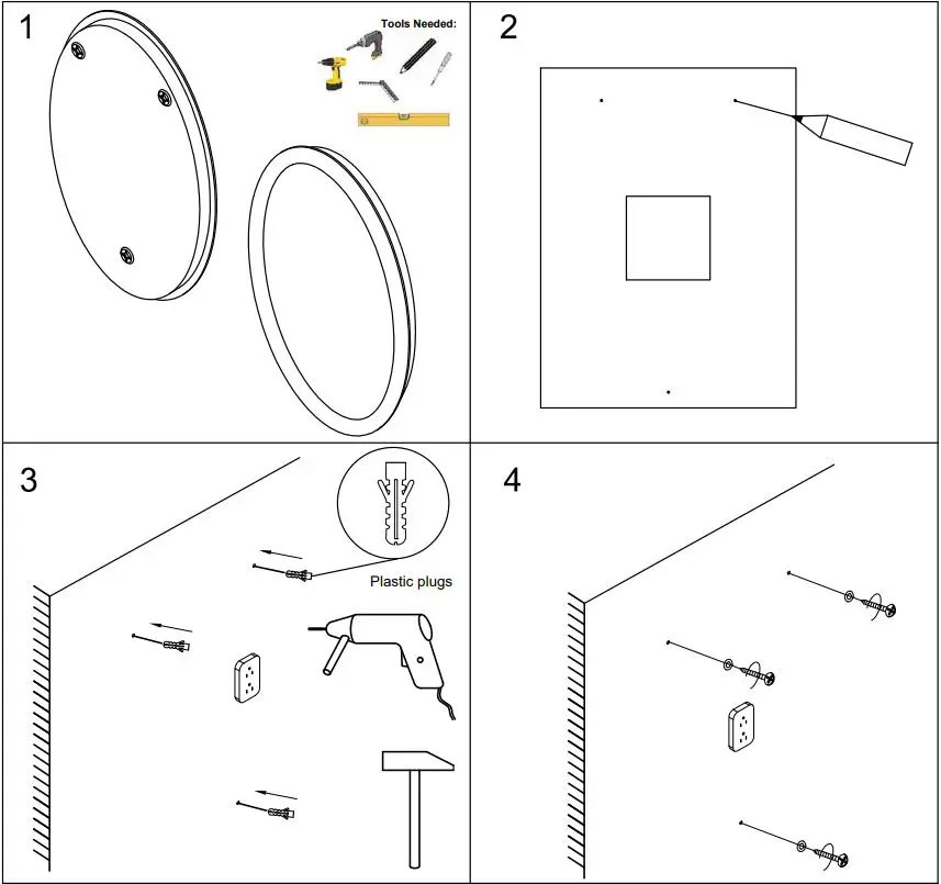 MIRPLUS 24 Inch LED Round Bathroom Mirror Instruction Manual - Installation Diagram