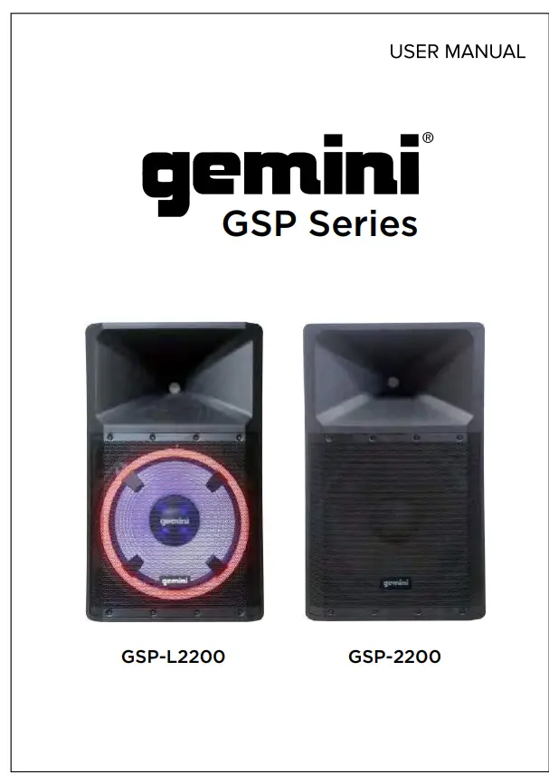 gemini GSP-L2200 Bluetooth 2200 Watt Speaker With Party Lights And Media Player User Manual