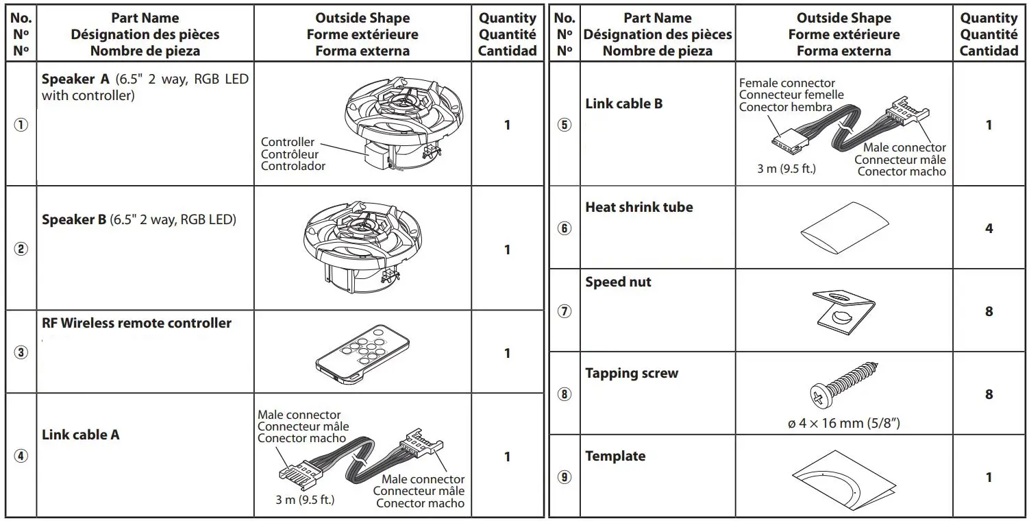 JVC Marine Speaker Instruction Manual - parts
