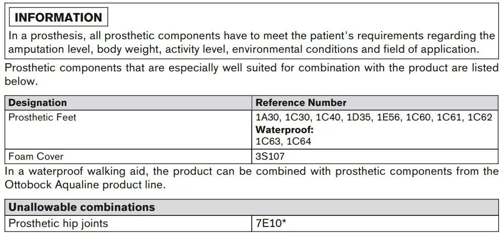 ottobock 3R80 Modular Knee Joint Instruction Manual - Combination possibilities