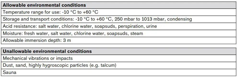 ottobock 3R80 Modular Knee Joint Instruction Manual - Environmental conditions
