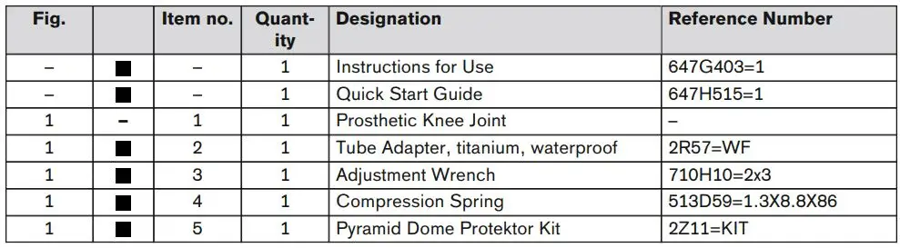 ottobock 3R80 Modular Knee Joint Instruction Manual - Scope of delivery