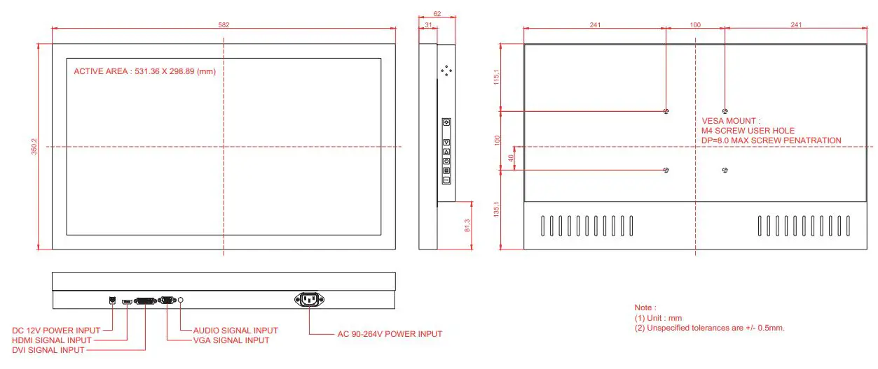 iTECH ECHW2400HDWT2 Chassis LCD Display User Manual - Dimensions