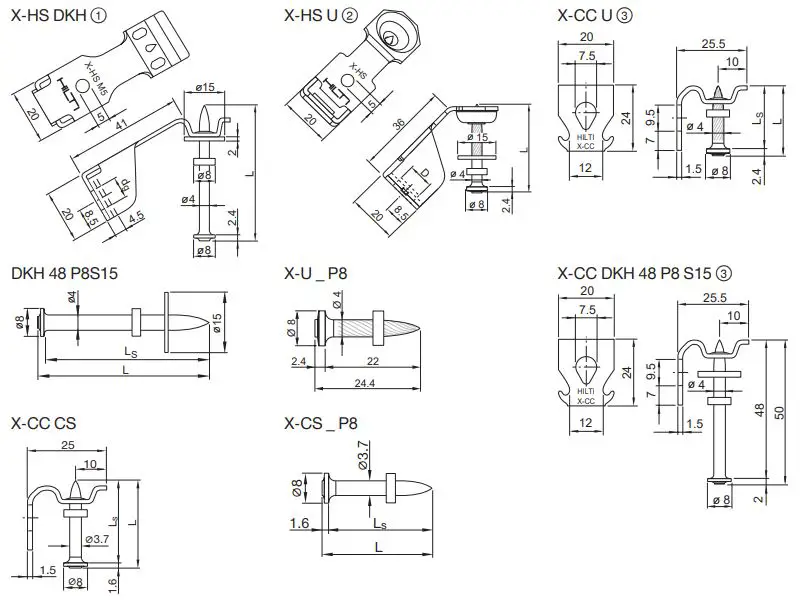 HILTI X-CC U CEILING CLIP with Nail Submission Folder User Manual - Dimensions