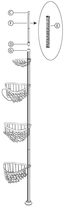 SortWise SW-IRN-015-2 Adjustable Bathroom Tension Corner Pole Caddy 07