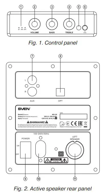 SVEN MС-30 Multimedia Acoustic Bluetooth 2.0 System User Manual - Fig 1,2