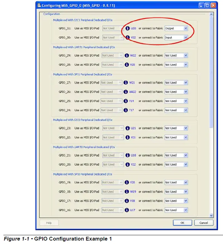 Microsemi SmartDesign MSS GPIO Configuration 1