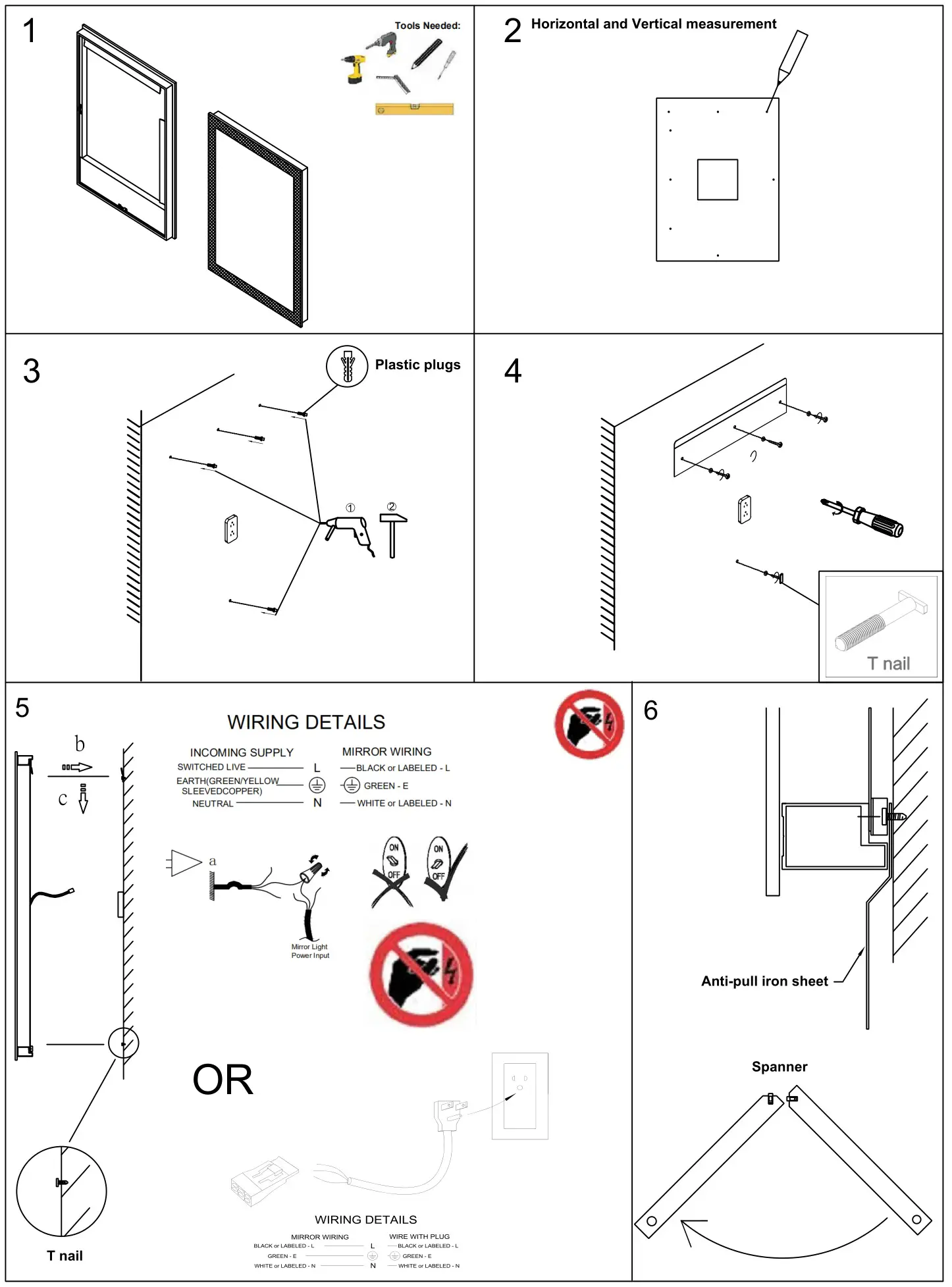 MIRPLUS 24 Inch x 32 Inch LED Bathroom Mirror with Fog Lights - INSTALLATION DIAGRAM