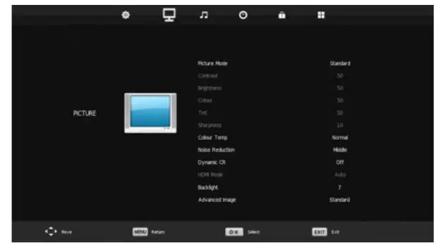 kogan Curved 4K LED TVPicture Menu