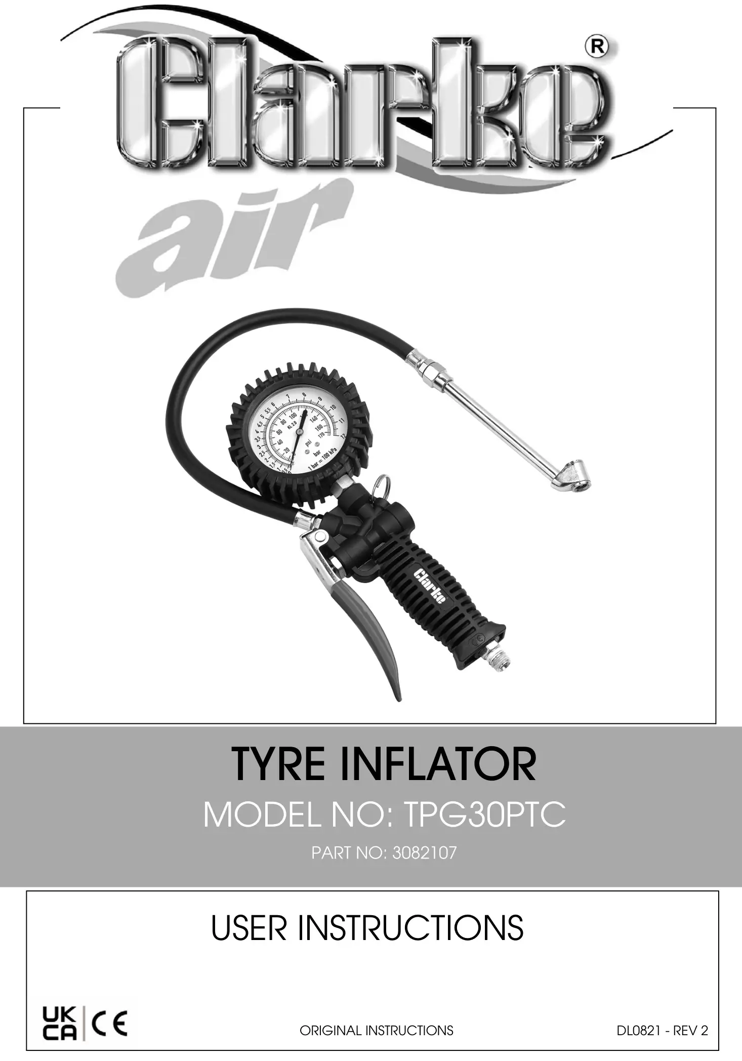 Clarke TPG30PTC Airline Tyre Inflator with Pressure Gauge Instruction Manual