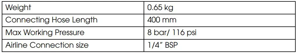 Clarke TPG30PTC Airline Tyre Inflator with Pressure Gauge - SPECIFICATION