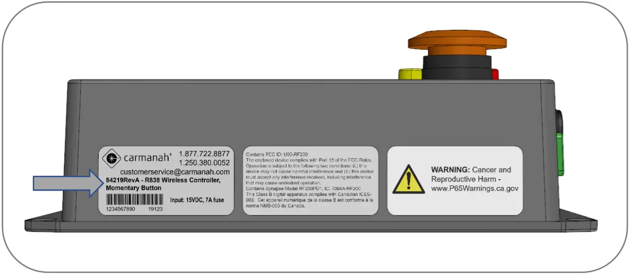 carmanah R838 Wireless Remote Beacon Controller - Alternate Button