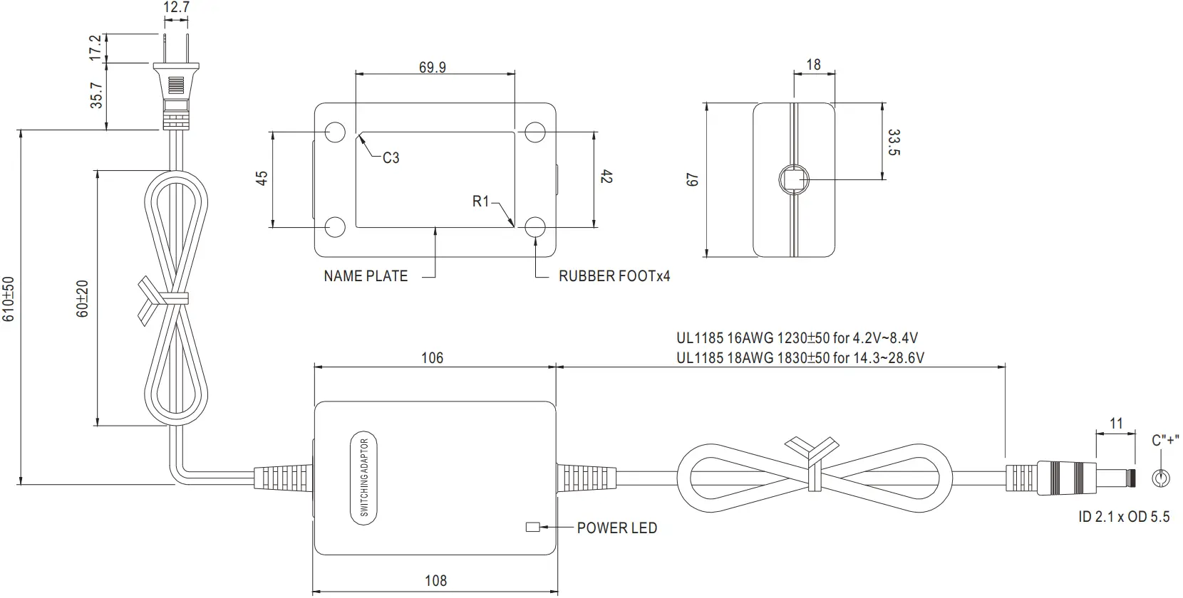 MEAN WELL GC30U 30W AC-DC Power Adaptor with Charger Function B1