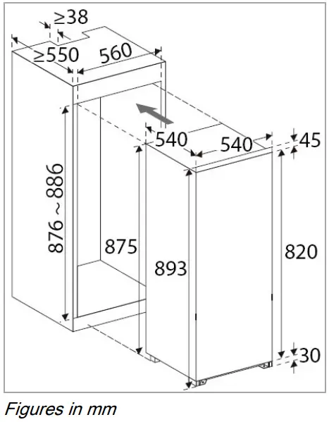 VSE 7804.1 Household Built In Full Room Refrigerator Built-in