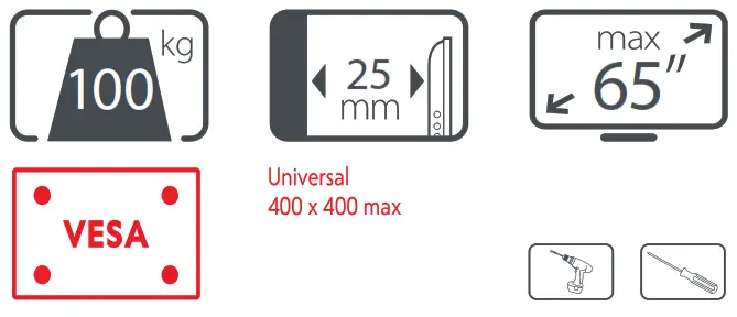 ONE FOR ALL WM4429 Tilting TV Wall Mount - tools